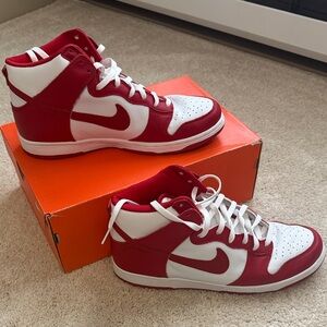 Nike Red & White Mid-Top Sneakers with Swoosh